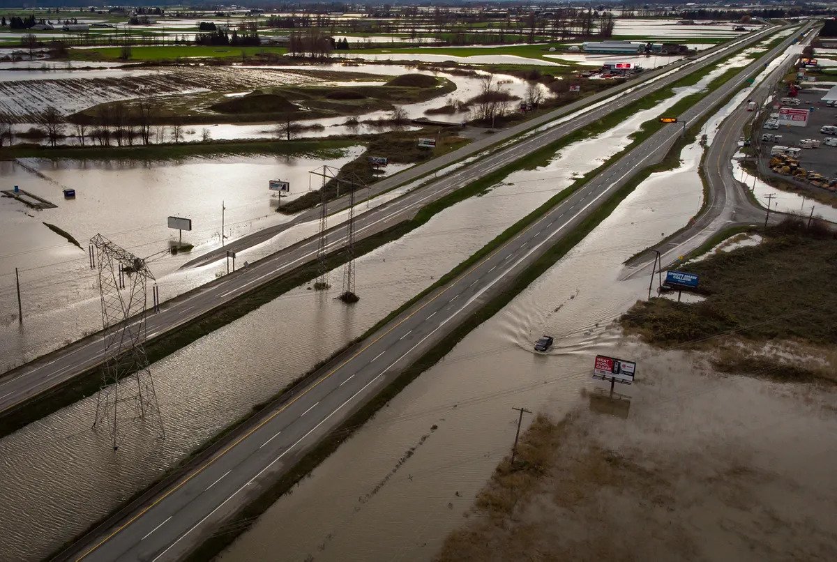 Flooded farmland in Abbotsford, BC